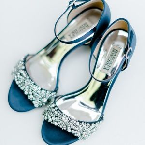 Badgley Mischka Mareva Navy Satin Wedding Shoes